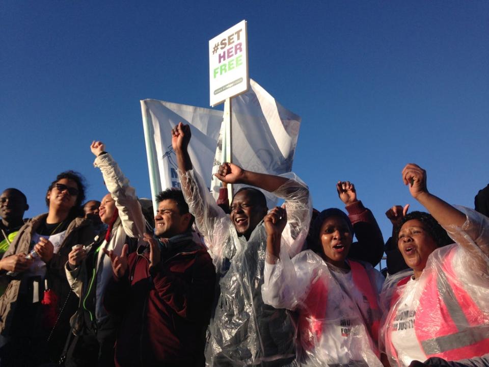 People protesting outside Yarl’s Wood immigration centre in 2015 (Angela Christofilou)