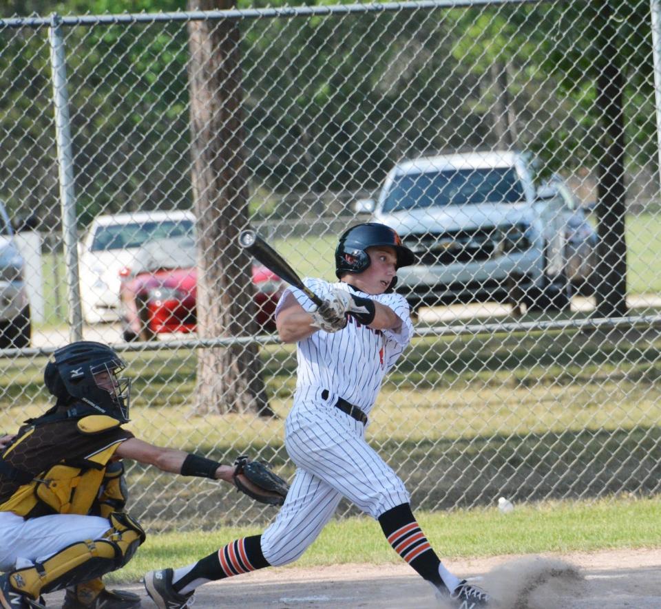 Aiden Bickel takes an at-bat for Rudyard during the regionals last season. Bickel, now a sophomore, is back for a second season on the Bulldogs' varsity.