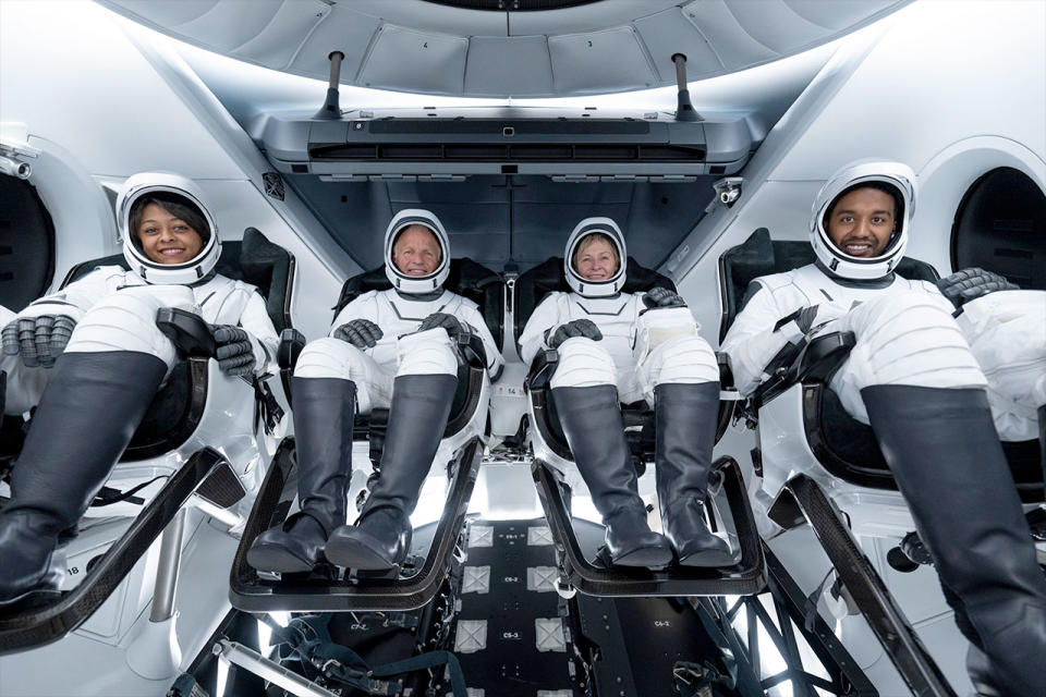 Axiom Space's Ax-2 crew inside SpaceX's Dragon spacecraft 