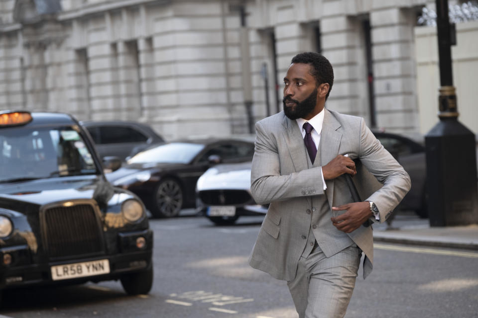 John David Washington in the Christopher Nolan sci-fi blockbuster 'Tenet'. (Credit: Warner Bros)