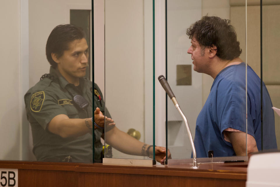 Timothy J. Mackley, of Portland, Oreg., appears at the Justice Center in downtown Portland on Wednesday, Sept. 26, 2018. Mackley, a convicted sex offender, pleaded not guilty Wednesday to killing an 89-year-old Oregon woman who had been missing for a week before a body believed to be hers was found in his trunk. (Mark Graves/The Oregonian via AP)