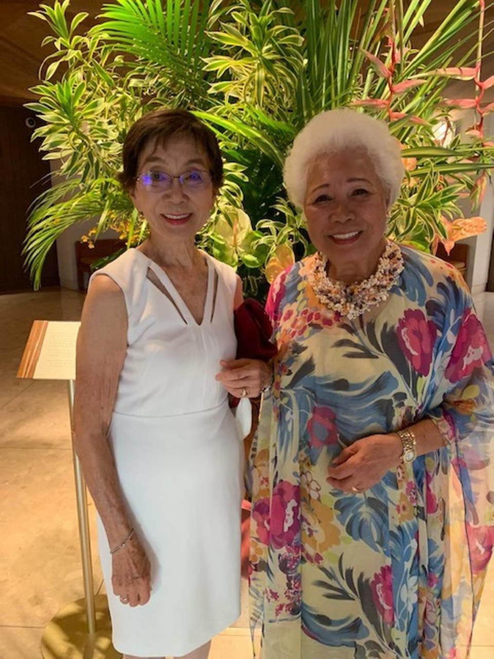 Elva Yoshihara (left) and Joy Abbott became friends in eighth grade and graduated from Hawaii’s Punahou School in 1948.