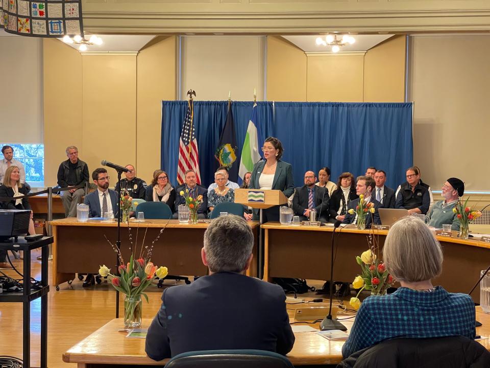 Mayor Emma Mulvaney-Stanak speaks to family, friends, councilors and residents during her inaugural State of the City Address.