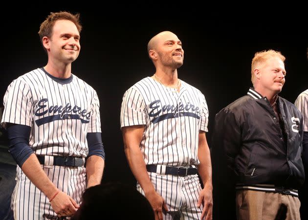 Patrick J. Adams, Jesse Williams and Jesse Tyler Ferguson during the opening night curtain call of 