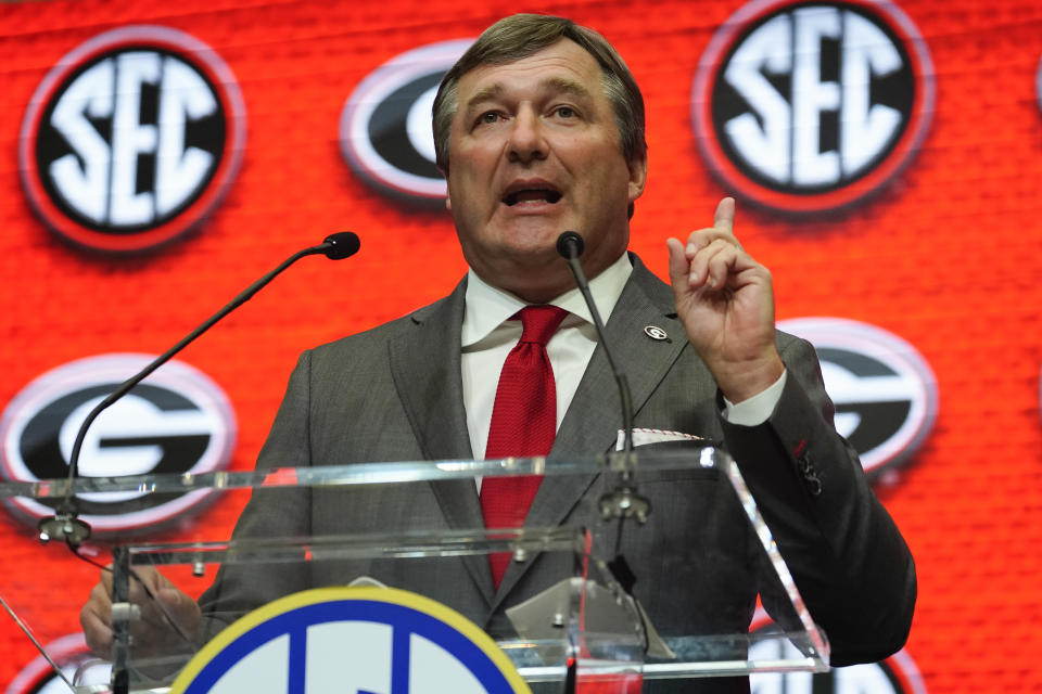 Georgia head coach Kirby Smart was given a contract extension worth more than $100 million following the team's national championship season. (AP Photo/John Bazemore)