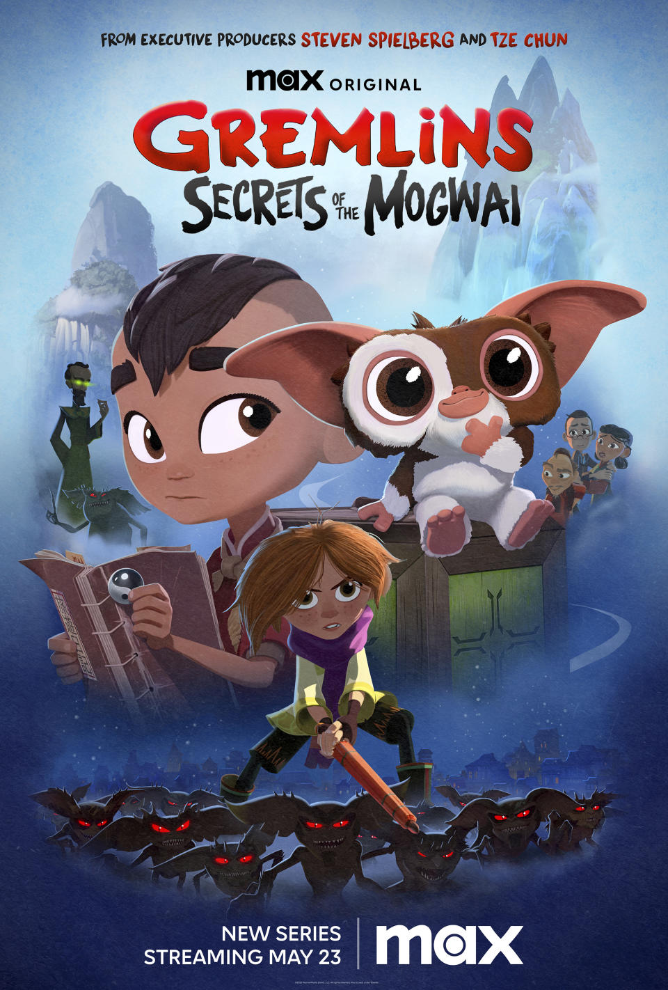 This image released by Max shows promotional art for the new “Gremlins” animated prequel, “Secrets of the Mogwai." (Max via AP)