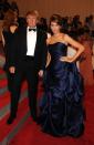 <p>At the 2010 Met Ball, Melania stunned onlookers in a custom Christian Siriano gown designed in a gorgeous navy shade. <i>[Photo: Getty]</i> </p>