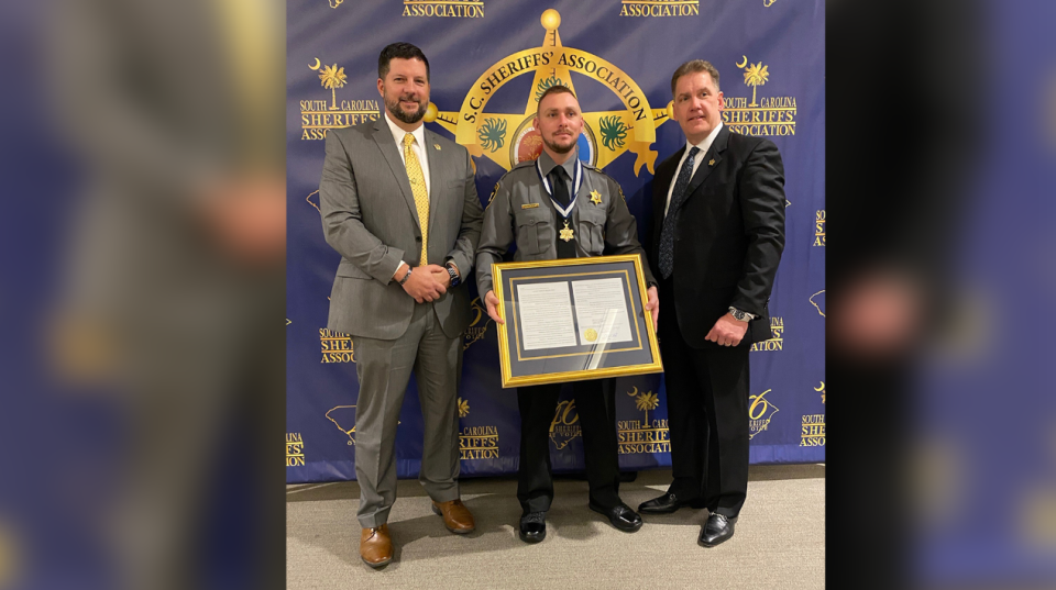 From left to right: Patrol Captain Eric Jaillette, Deputy Humanik, Sheriff Faile; Credit: Lancaster County Sheriff’s Office