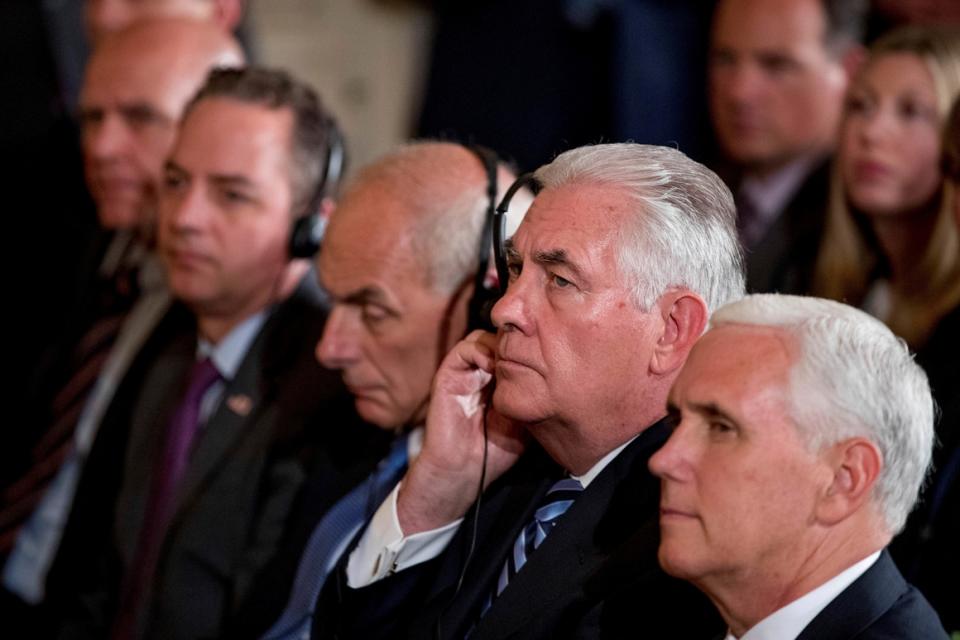 Vice President Mike Pence (right) remains in the White House, but, from left in this 2017 photo, H.R. McMaster, Reince Priebus, John Kelly and Rex Tillerson are all long gone.  