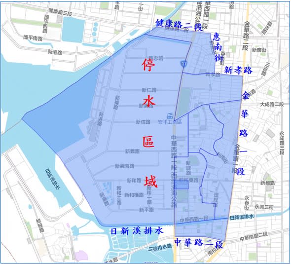 南區8個里24日停水區域圖。（台水六區處提供）