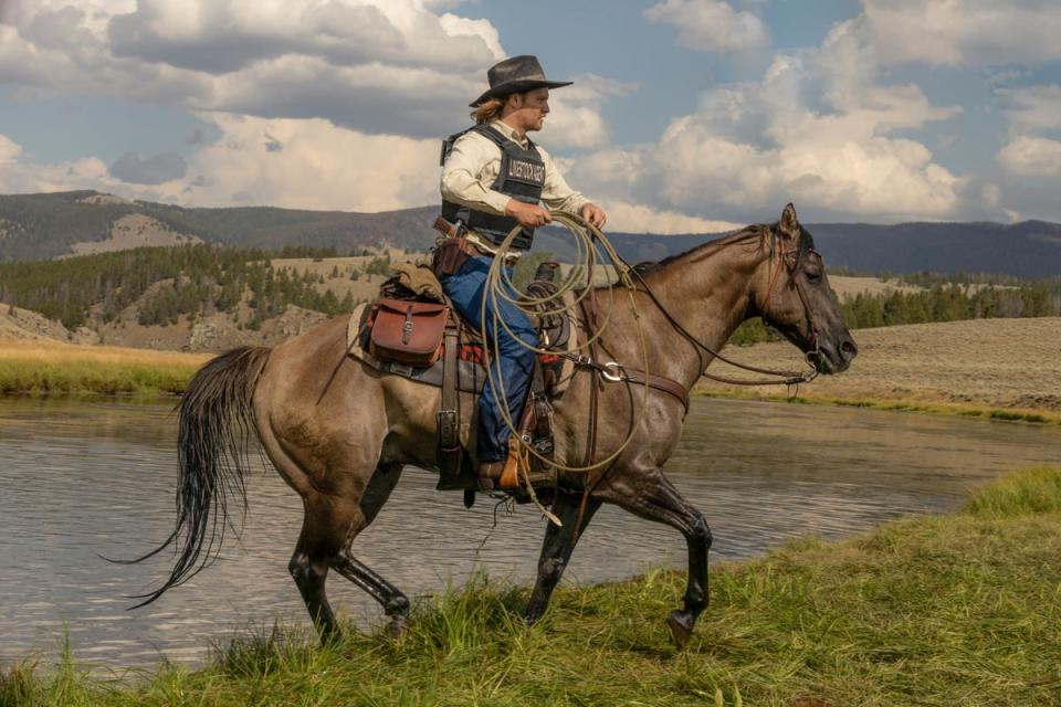 Cowpoke: Luke Grimes on horseback in ‘Yellowstone’ (Courtesy of Paramount)