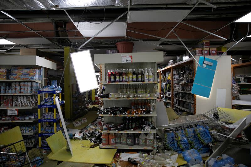 Merchandise lies scattered throughout a shop after an earthquake in Guanica