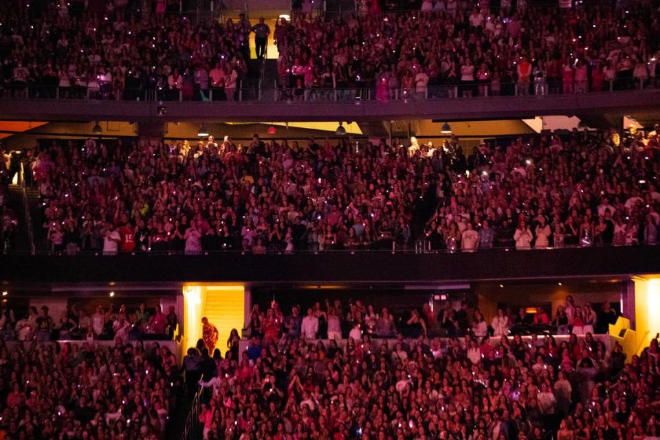 Tens of thousands of fans pack AT&T Stadium to watch Taylor Swift during her first sold-out concert of three nights in Arlington on Friday, March 31, 2023.