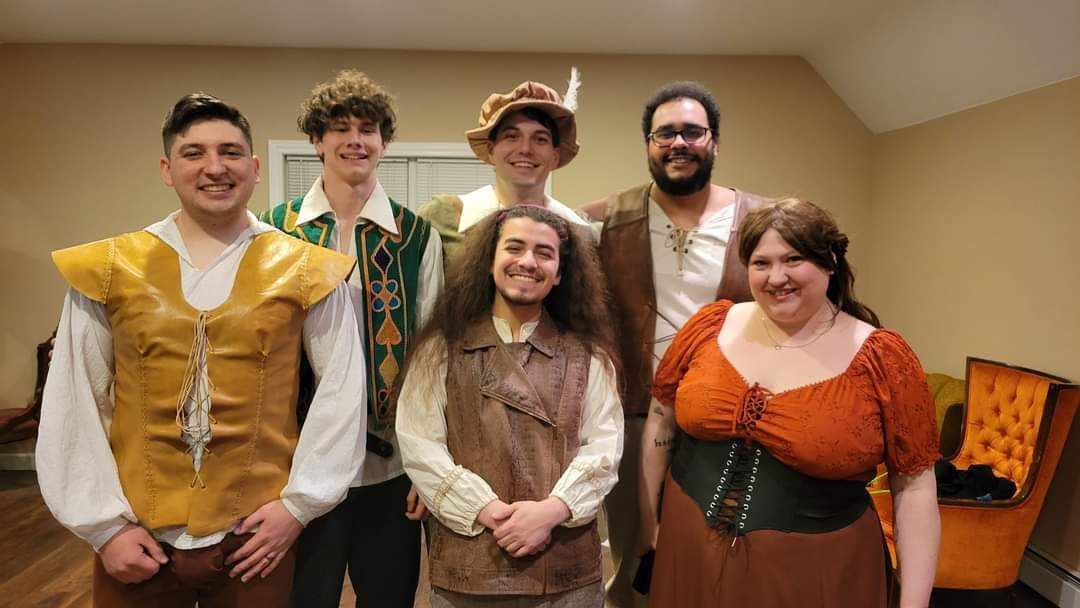 Pictured back row, from left: Jack Hyde, Zach Glaeser and Brando Carroll. Front row, from left: Sam Schoepp, Logan Lopez and Erin LaFond. The Masquers stages 'Something Rotten!' at the Capitol Civic Centre May 9-11, 2024.