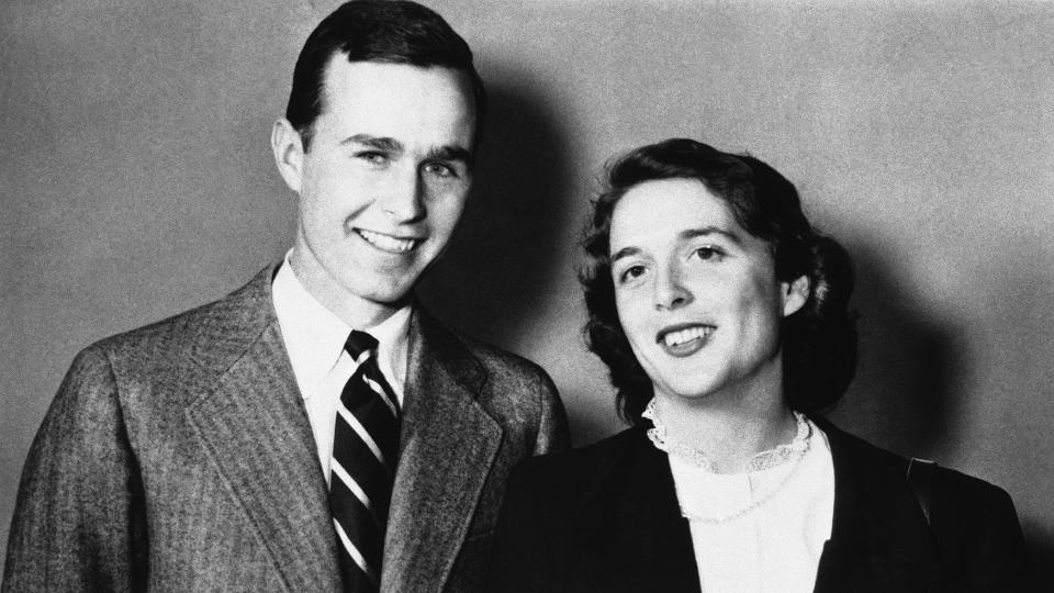 George Bush is shown with wife Barbara in 1945. (AP)