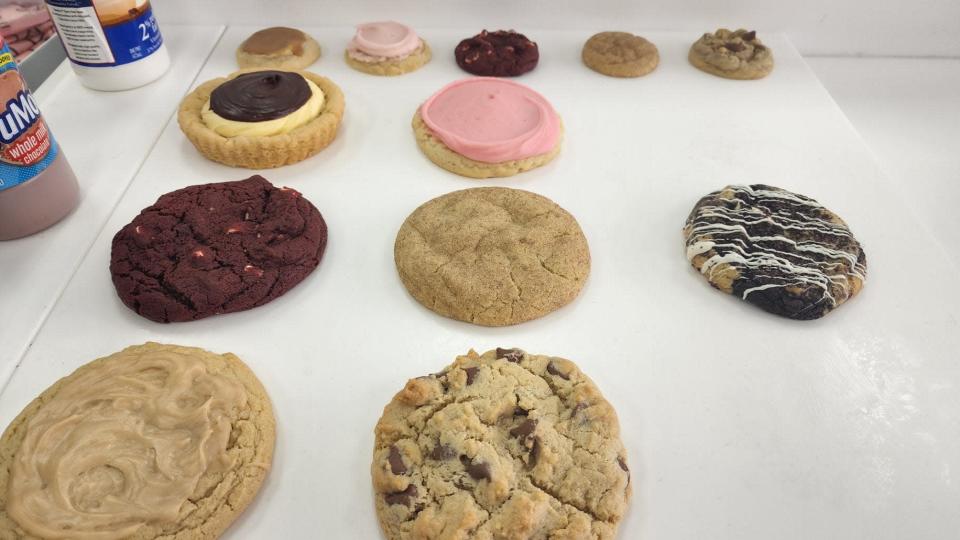 Some of Tuesday&#39;s cookie varieties are shown for sale at the Crumbl Cookies&#39; new location in Amarillo.