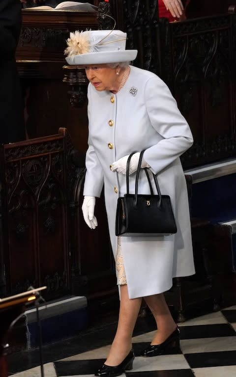 Queen Elizabeth II arrives ahead of the wedding of Princess Eugenie to Jack Brooksbank at St George's Chapel in Windsor Castle - Credit: Jonathan Brady/PA Wire