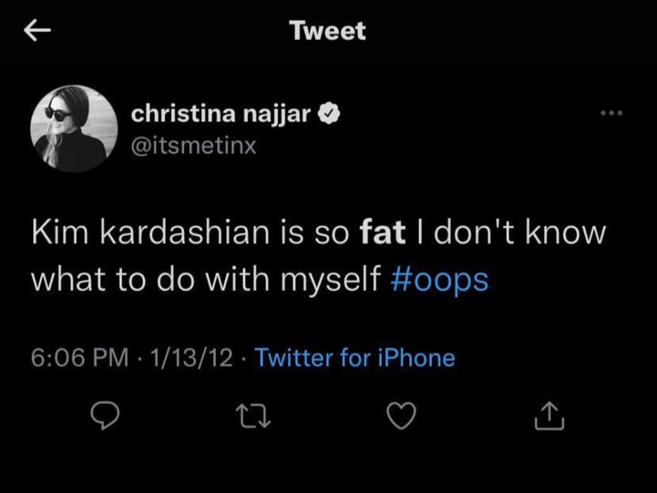 Christina Najjar called out for “fatphobic” tweets (r/tinxsnark)