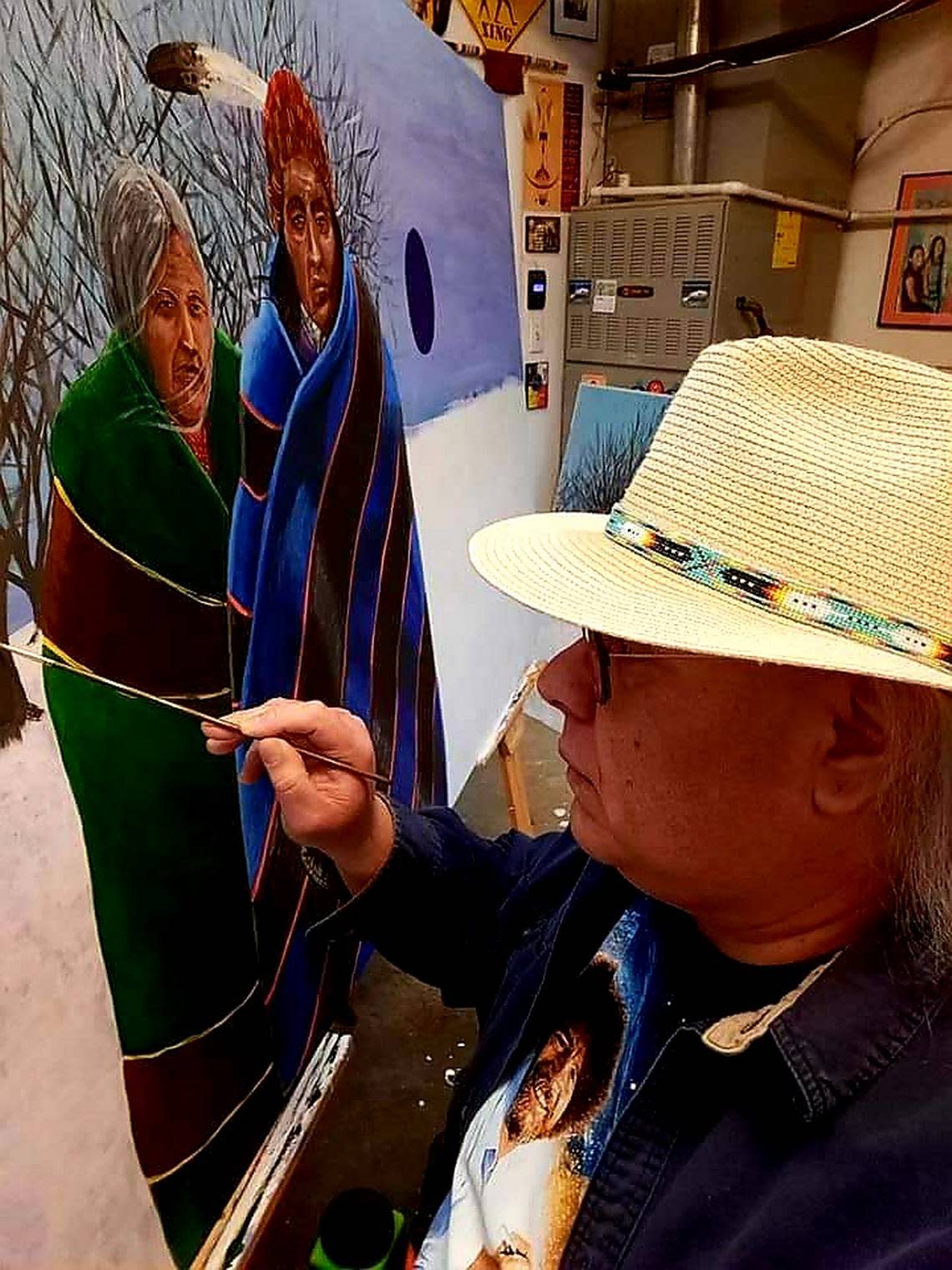 Well-known Muscogee (Creek) artist Johnnie Diacon is traveling from Oklahoma to Macon to show his work and do a live painting during Saturday and Sunday’s Ocmulgee Mounds National Historical Park Indigenous Celebration. The painting will become part of the collection at Ocmulgee Mounds.