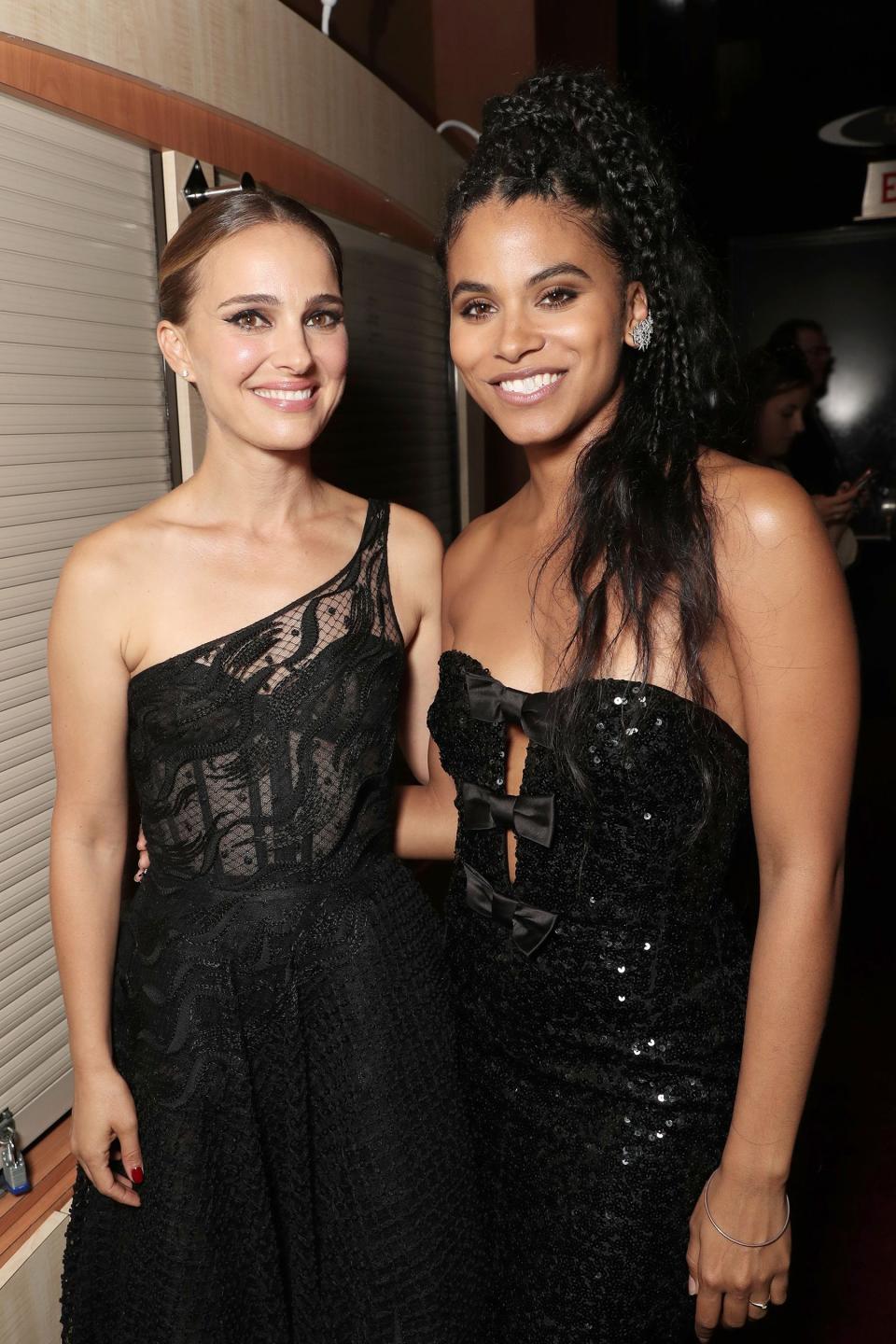 Costars Natalie Portman and Zazie Beetz get glammed up in black gowns for the <em>Lucy in the Sky</em> premiere at the Toronto International Film Festival on Wednesday.