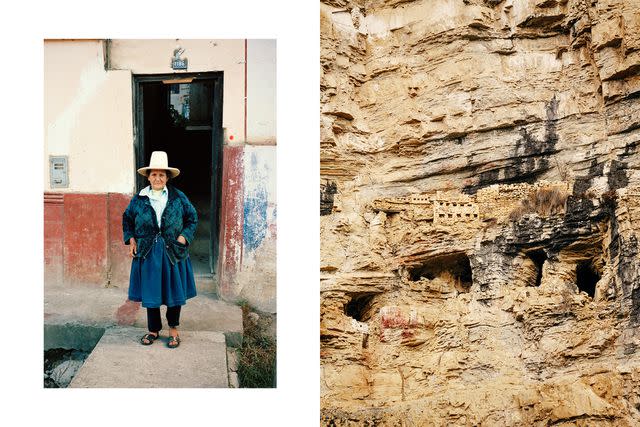 <p>João Canziani</p> From left: Petronila Rodriguez Zelada, a resident of Dos de Mayo; ancient mausoleums built into the side of a cliff at La Petaca.