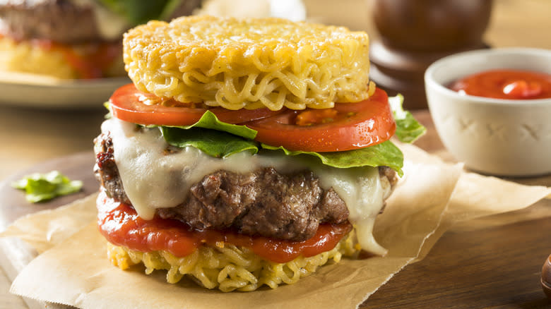 A burger with ramen for buns