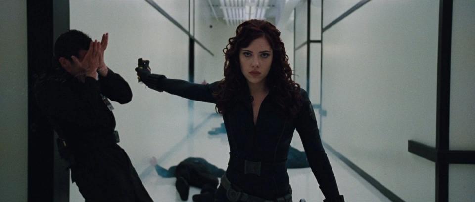 Black Widow (Scarlett Johansson) takes on Hammer thugs in Iron Man 2. 