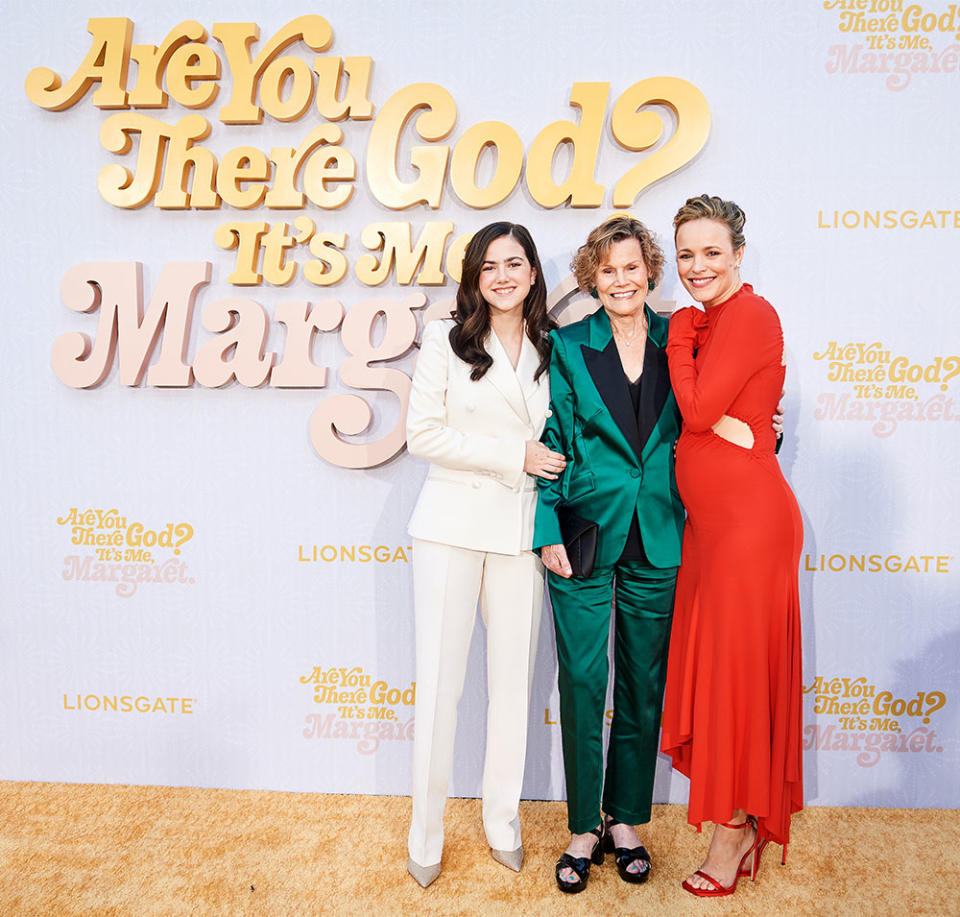 Abby Ryder Fortson, Judy Blume and Rachel McAdams attend Are You There God It's Me, Margaret. Los Angeles Premiere - Red Carpet Los Angeles Premiere - Red Carpet at Regency Village Theatre on April 15, 2023 in Los Angeles, California.