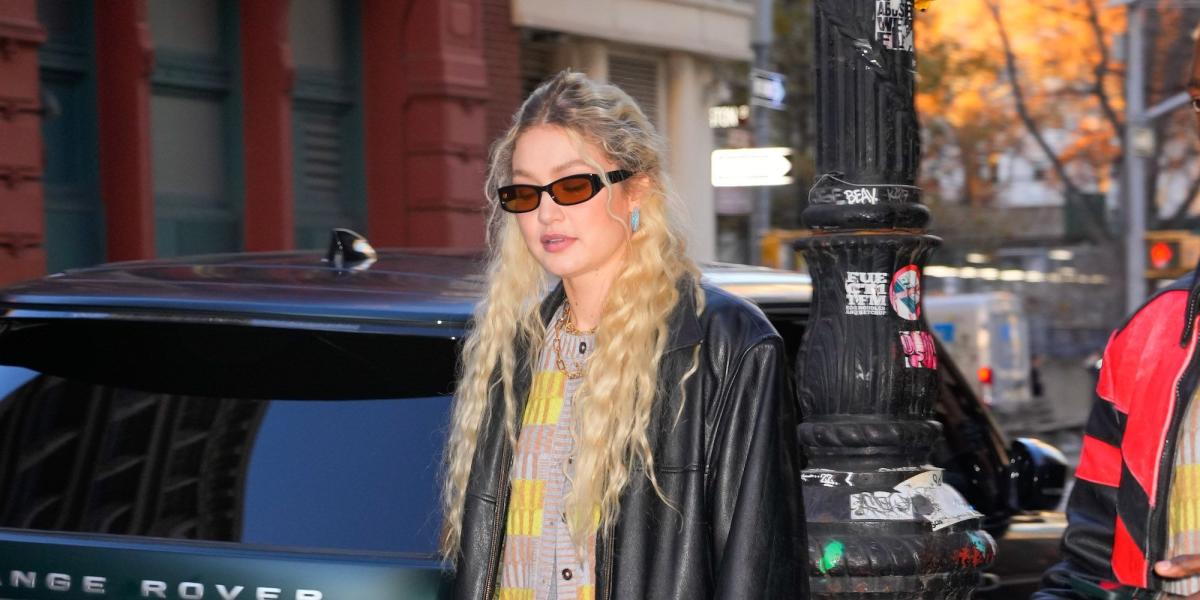 Gigi Hadid Wears a Checkered Coat and Denim Separates in New York