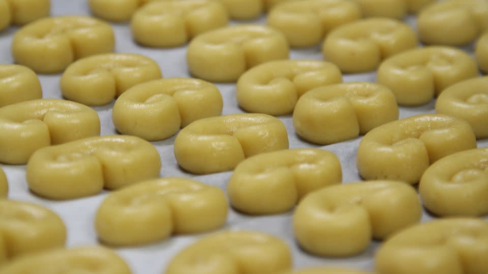 Dessert from El Riojano Pastry Shop ready to go into the oven in Madrid, as seen in "José Andrés and Family in Spain." - Warner Bros. Discovery