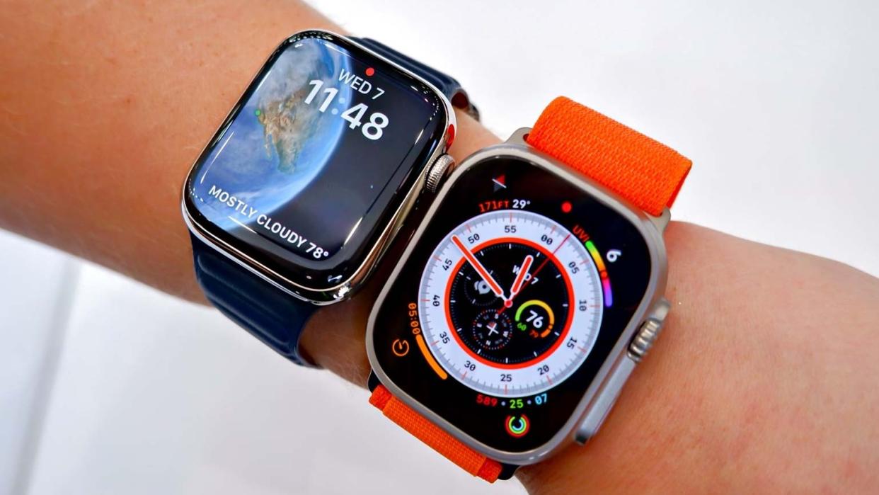  Apple Watch 8 vs. Apple Watch Ultra on wrist 