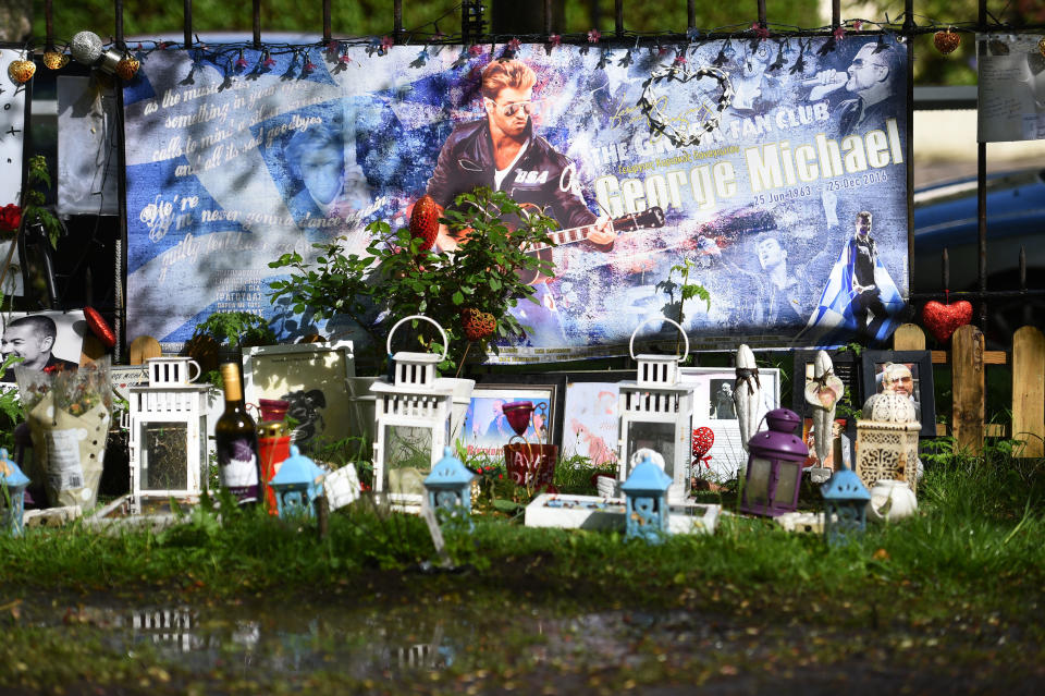 Tributes to George Michael outside his house in Highgate, north London. George Michael's family have asked fans to remove their tributes from outside the late singer's former homes for the sake of his neighbours.