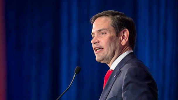 PHOTO: In this Nov. 8, 2022, file photo, Sen. Marco Rubio speaks to his supporters during an election-night party in Miami. (Saul Martinez/Getty Images, FILE)