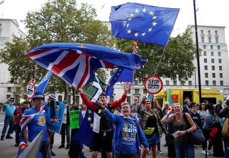 Anti-Brexit protesters demonstrate outside the Cabinet Office in London