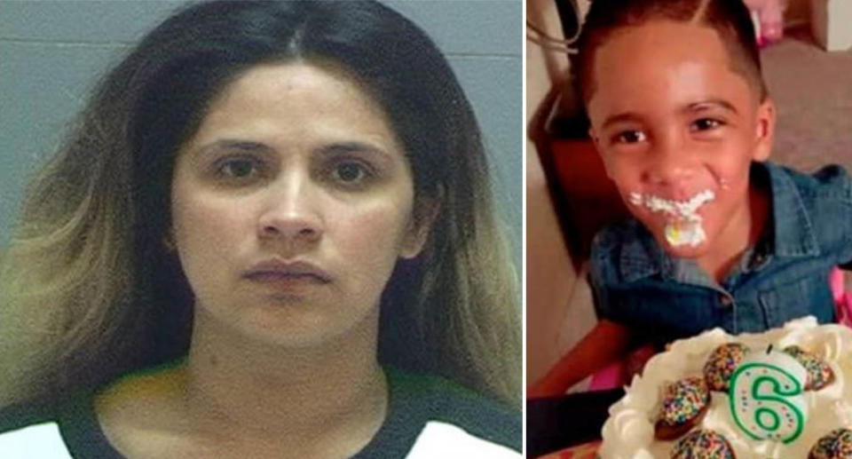 LEFT: A mugshot of Reyna Elizabeth Flores-Rosales. RIGHT: Norlin Cruz bites into a birthday cake