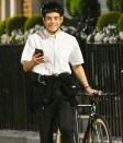 <p>Rami Malek was spotted taking an evening bike ride in London.</p>