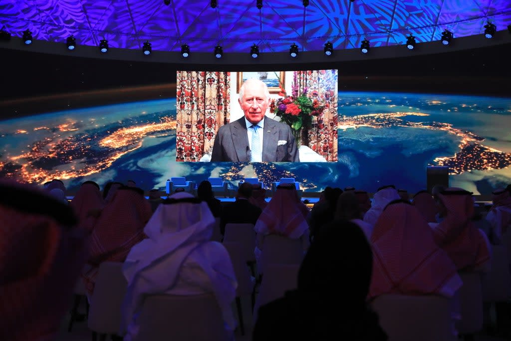 The Prince of Wales addressing the forum in Riyadh, Saudi Arabia (The Saudi Green Initiative Forum/PA) (PA Media)