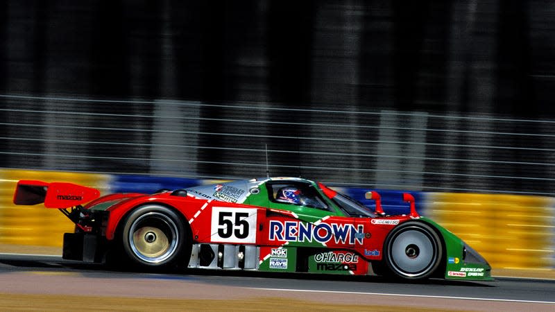 The 1991 24 Hours of Le Mans-winning No. 55 Mazda 787B, driven by Volker Weidler, Johnny Herbert and Bertrand Gachot.