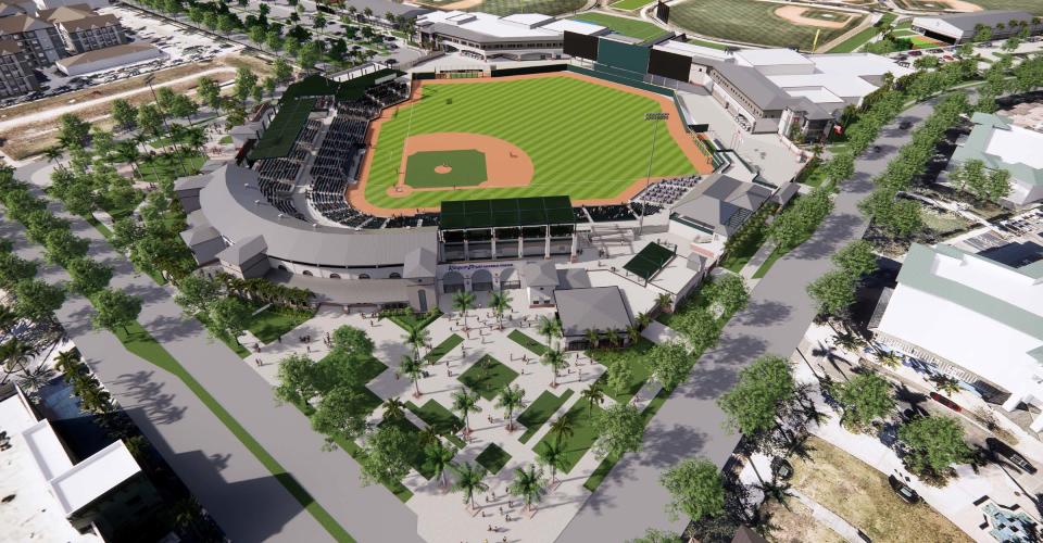 Roger Dean 1 - This rendering shows an aerial view of the renovated Roger Dean Chevrolet Stadium in Jupiter, as shown from the first-base line.Ê