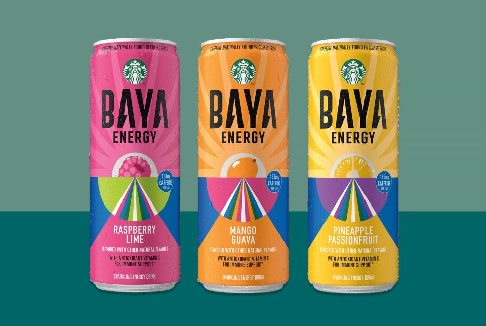 Starbucks BAYA Energy Drinks in Raspberry Lime, Mango guava and Pineapple Passionfruit