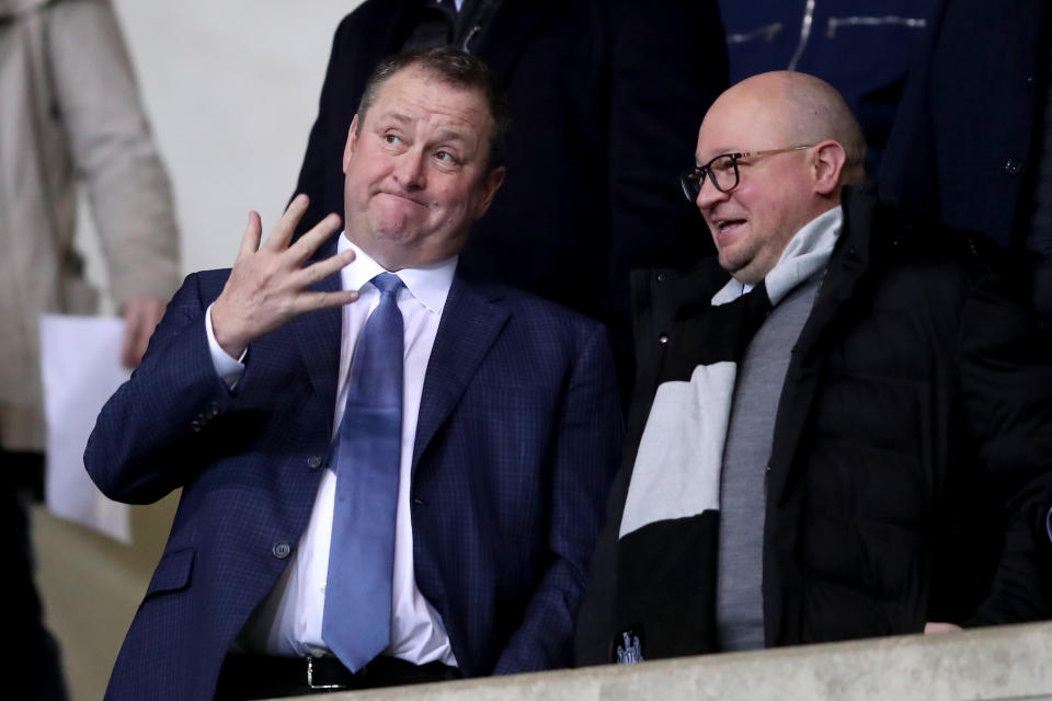 Mike Ashley, left, during the FA Cup Fourth Round Replay match between Oxford United and Newcastle United.