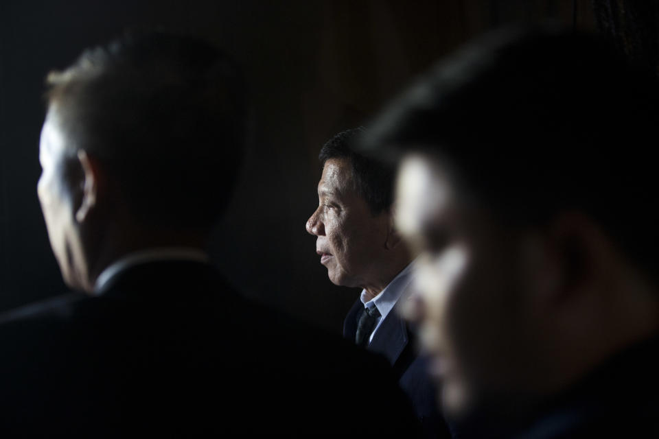 Philippine President Rodrigo Duterte, centre, visits the Yad Vashem Holocaust Memorial in Jerusalem, Monday, Sept 3, 2018. (AP Photo/Oded Balilty)