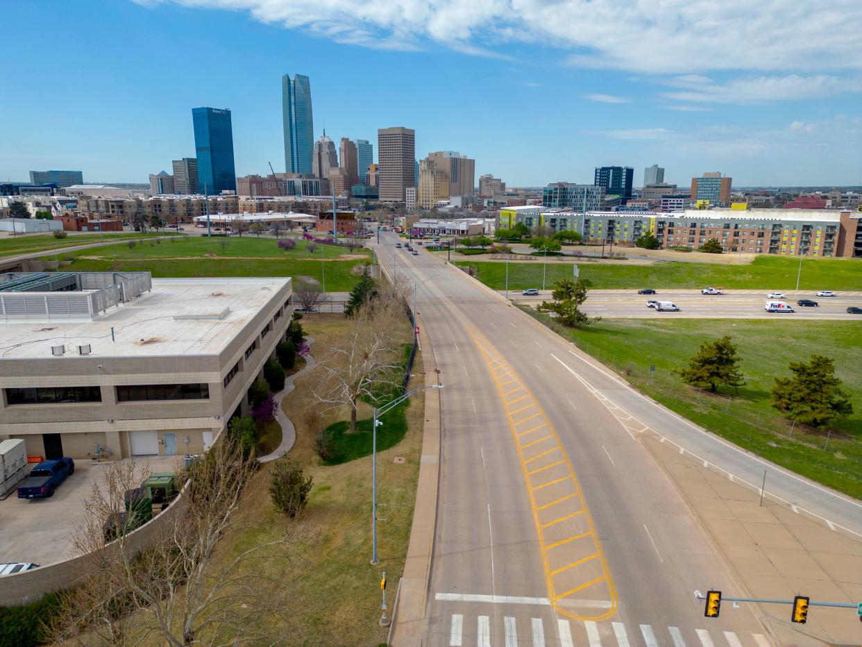 The downtown Oklahoma City skyline is shown in March.