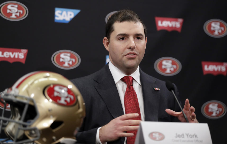 San Francisco’s Jed York was among several NFL owners who released statements condemning President Trump’s statements from Friday night. (AP)