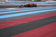 Red Bull driver Max Verstappen of the Netherlands steers his car during the first free practice for the French Formula One Grand Prix at the Paul Ricard racetrack in Le Castellet, southern France, Friday, June 18, 2021. The French Grand Prix will be held on Sunday. (AP Photo/Francois Mori)