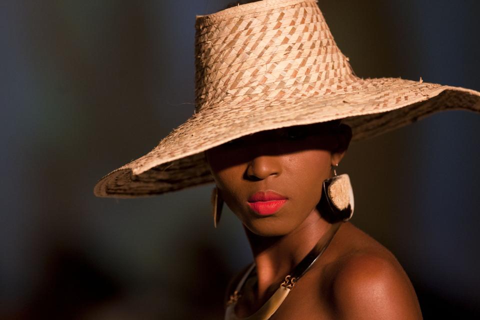 A model wears a creation by Haitian designer Gaelle Nerette during Fashion Week in Port-au-Prince, Haiti, Saturday, Nov. 10, 2012. (AP Photo/Dieu Nalio Chery)