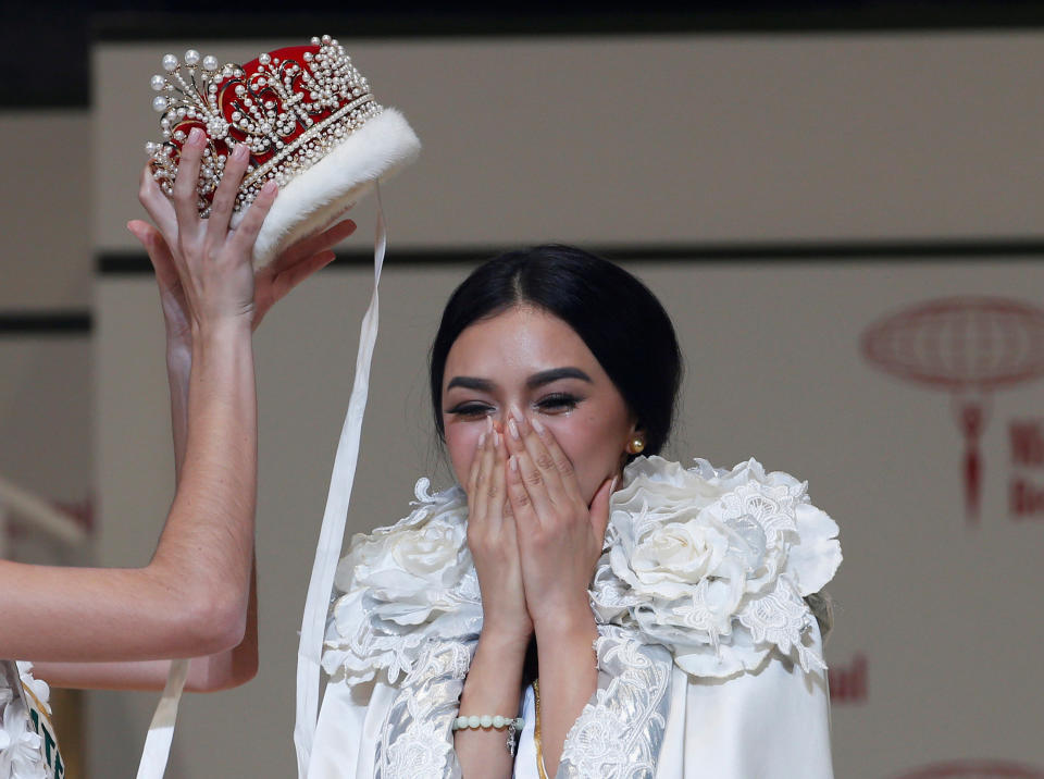 The winner of the Miss International 2016 Kylie Verzosa representing Philippines receives her crown during the 56th Miss International Beauty Pageant in Tokyo