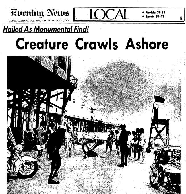 The Daytona Beach Evening News April Fools' Day prank story in 1978. Fake news!