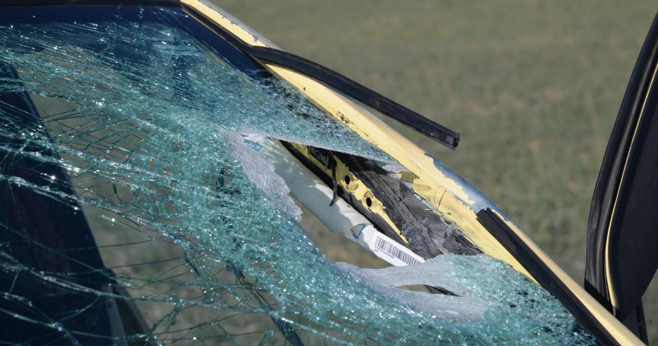 A photo of Alexa Bartell's car. The 20-year-old woman from Arvada, Colo. was killed when someone threw a rock through her windshield on April 19, 2023.