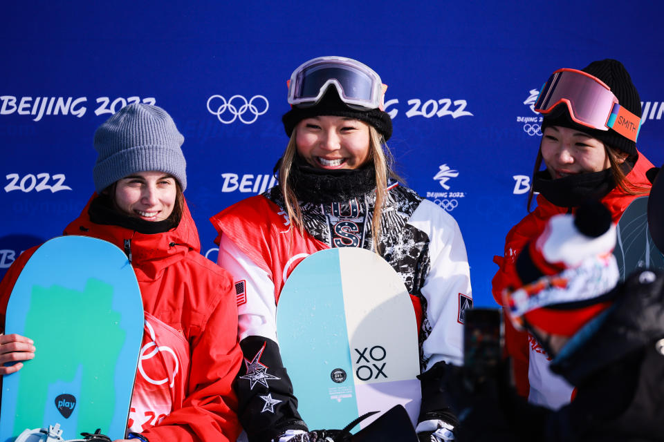 Chloe Kim, pictured here after winning gold in the women&#39;s halfpipe at the Beijing Olympics.